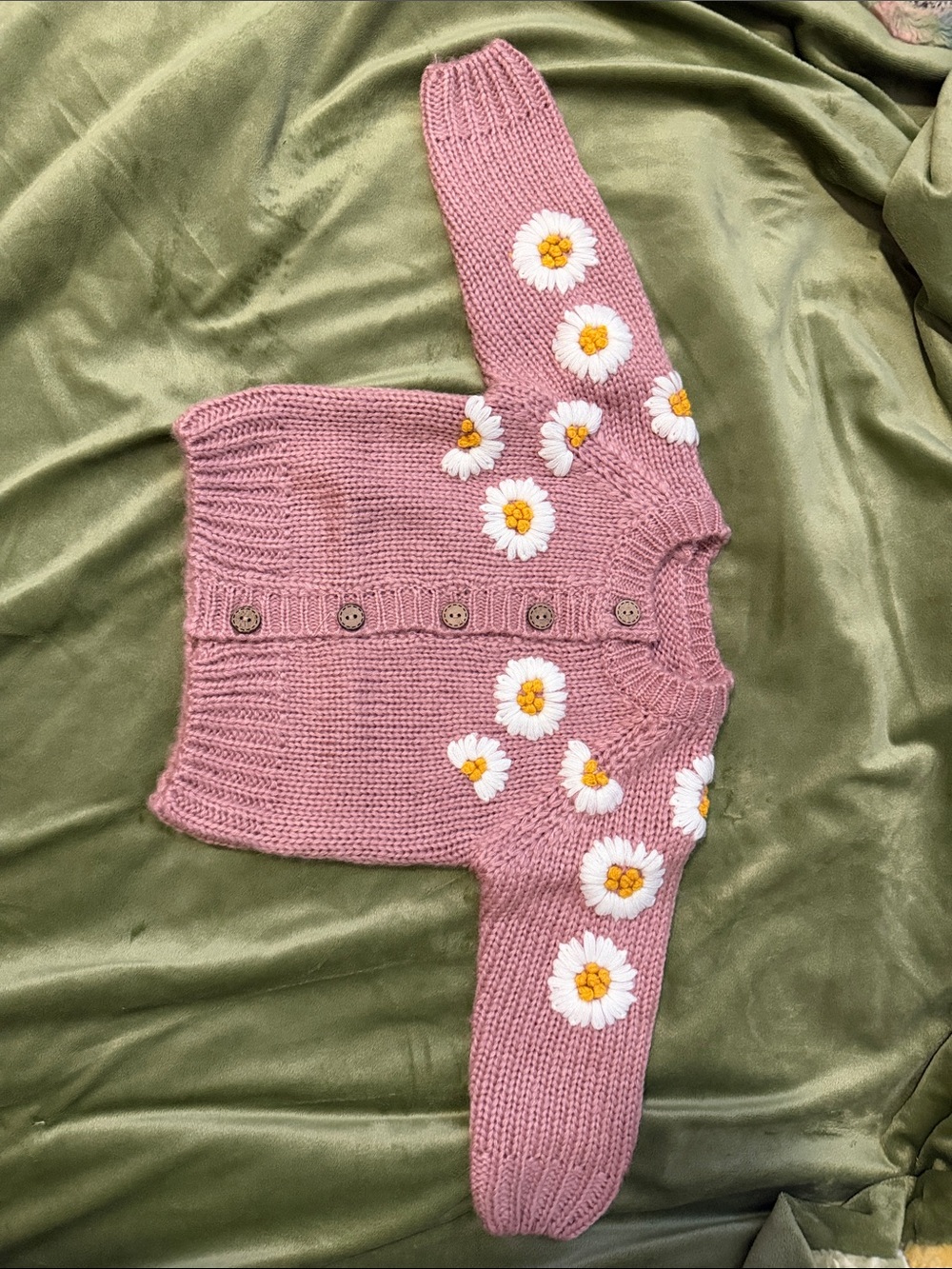 0-6 Month Pink Daisy Knit Cardigan Sweater